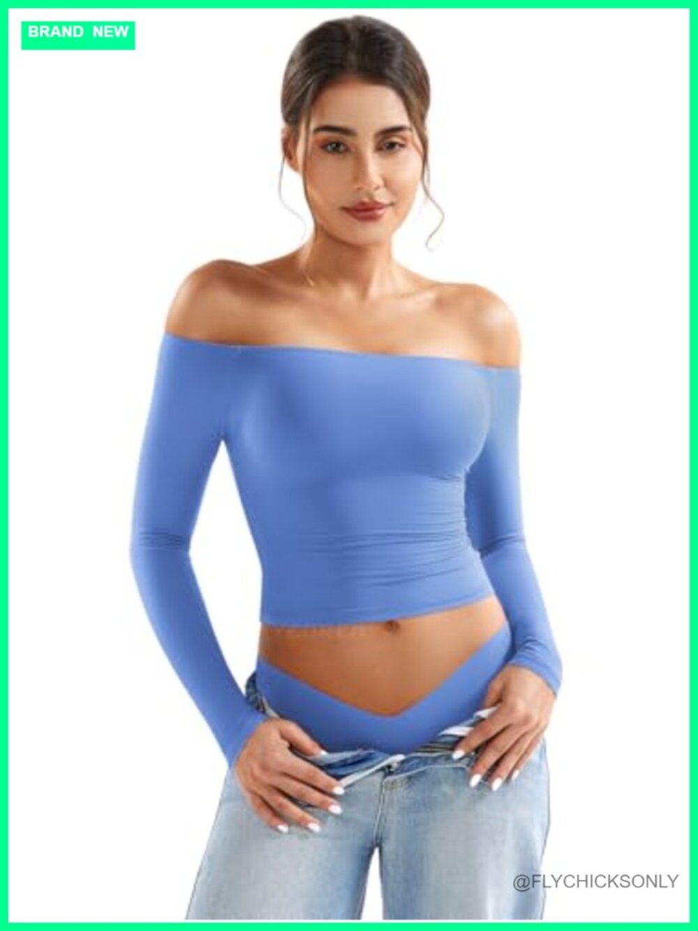 Women Off Shoulder Long Sleeve Slim Fit Double Lined Basic Top